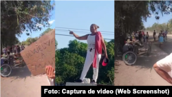 Vecinos exigen libertad para la madre cubana detenida en Río Cauto por denunciar el hambre. Foto: Capturas de video.