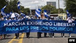 Marcha en Managua para exigir la libertad de los presos políticos.