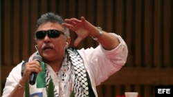 Jesús Santrich, en una rueda de prensa sobre el primer año de la implementación de los acuerdos de paz en Colombia.