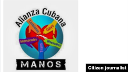 Reporta Cuba. Logo de Manos, creado por Rolando Pulido.