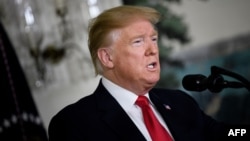 El presidente de EEUU, donald Trump, durante su anuncio en la Casa Blanca este sábado, 19 de enero de 2019.