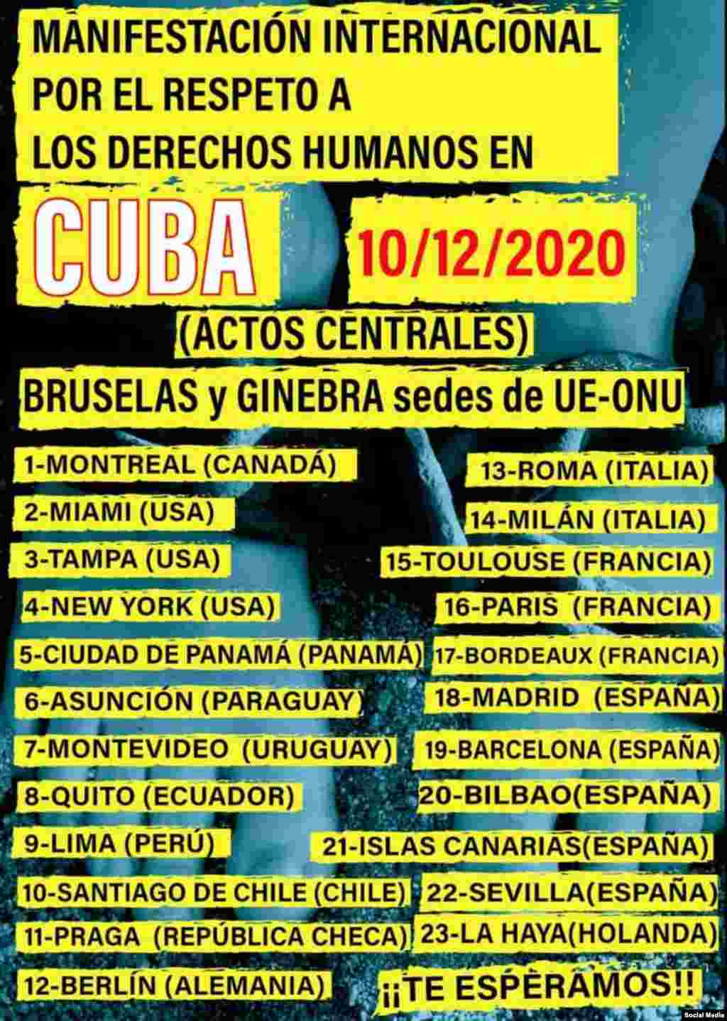 Convocatorias a manifestarse el Día de los Derechos Humanos.