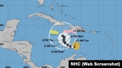 El pronóstico de trayectoria y alcance de la tormenta tropical Melissa, según el Centro Nacional de Huracanes de EEUU.