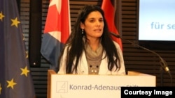FOTO ARCHIVO. Saylí Navarro, en un evento en Alemania celebrado por la Fundación Konrad Adenauer.