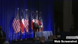 El vicepresidente Mike Pence habla sobre Venezuela en el Baker Institute for Public Policy.